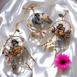 Vintage Ashton-Drake Little Dream Weavers Ornament Set #4 – Dreamcatcher Set